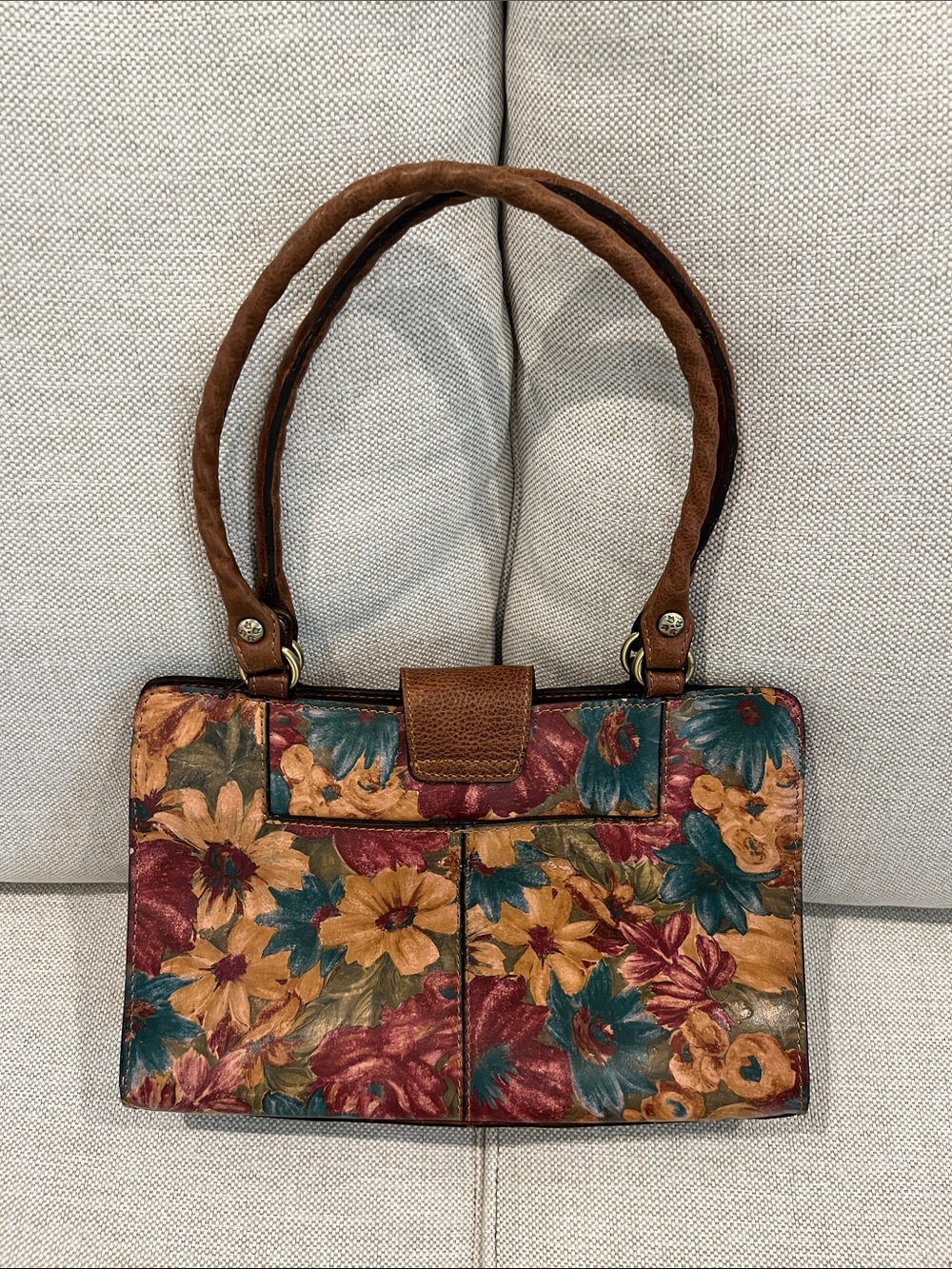 Patricia Nash Floral Leather Shoulder Bag Teal, Burgundy, Mustard, Brown - Picture 4 of 15